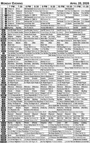 MONDAY EVENING TV LISTINGS
